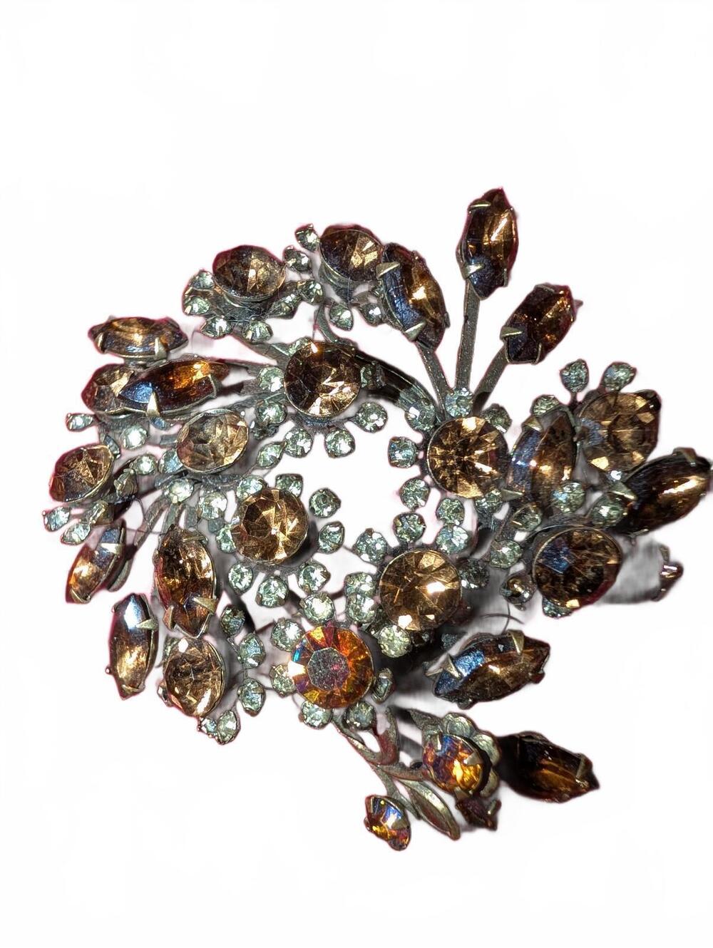Vintage Floral Rhinestone Brooch Pin